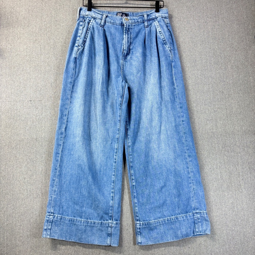 GAP Pleated High Rise Wide Leg Trouser Jeans Light Wash 10 Petite 10P Y2K 90s